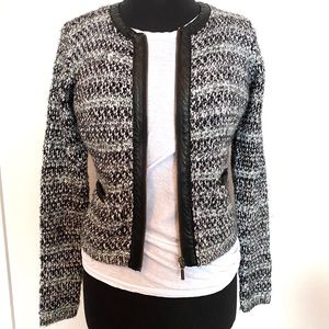 Joie knitted sweater jacket with leather trim